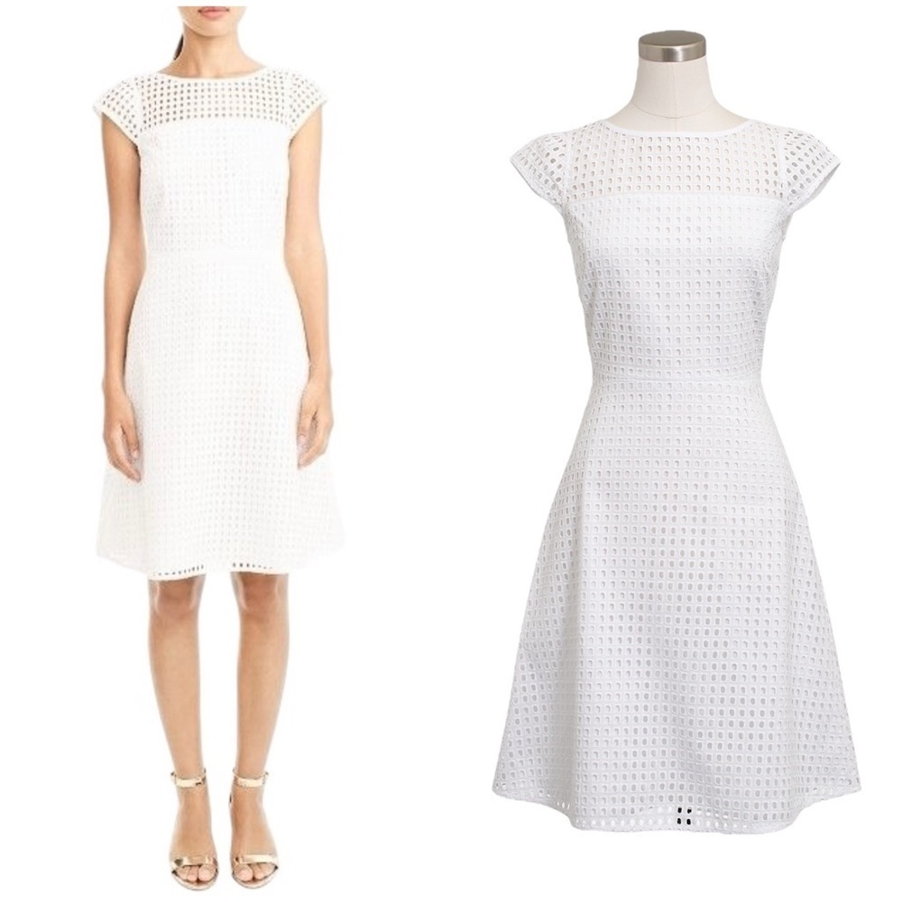 J. CREW All Over Eyelet White Square-Neck Timeless Cotton Womenโs Dress Size 14